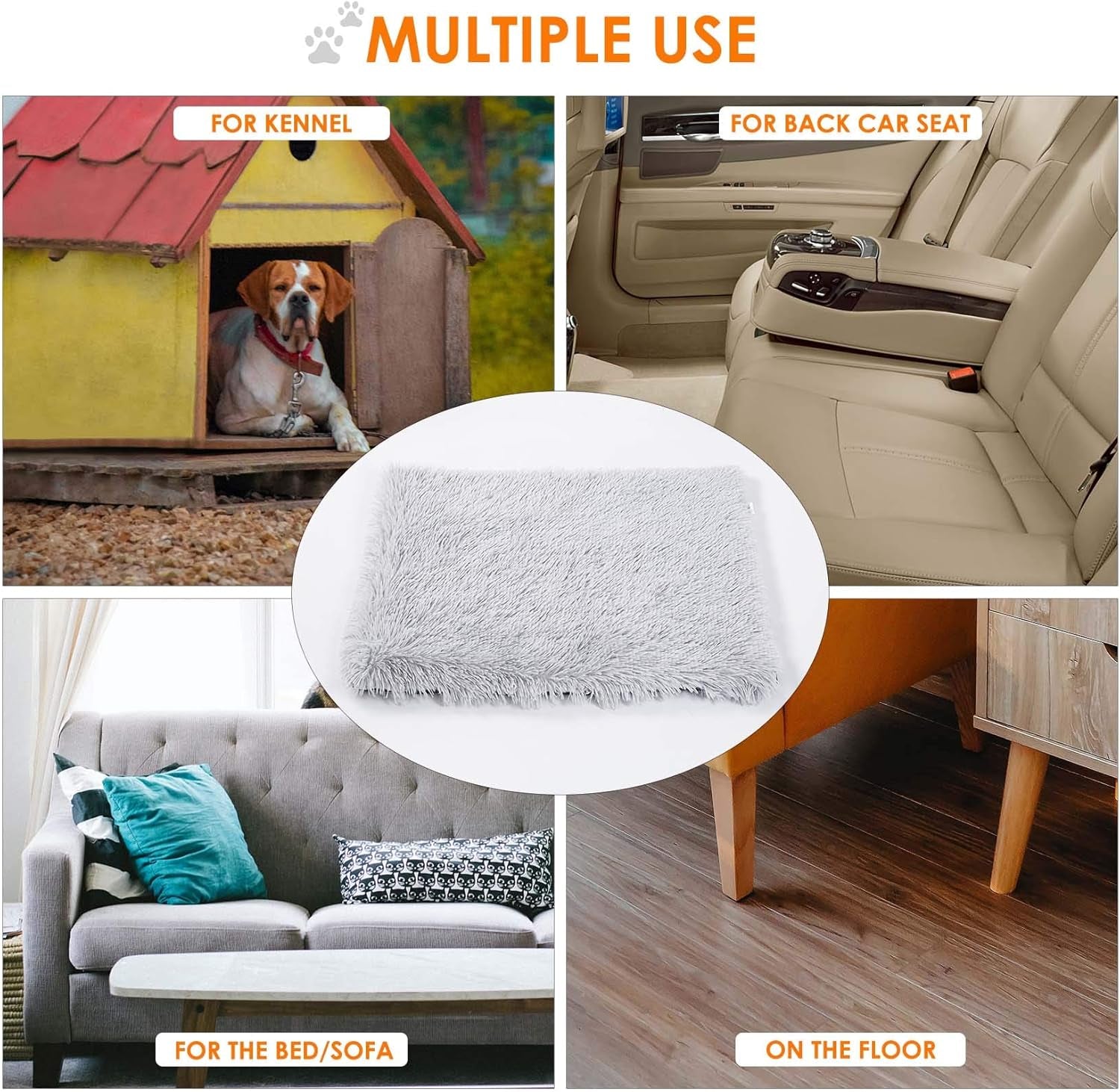 X-Large Dog Bed Fluffy Cat Bed Crate Pad Self-Warming Pet Beds Ultra Soft Plush Dog Mat for Crate Cage anti Slip Pet Cushion Machine Washable (Grey,39.54" X 27.5")