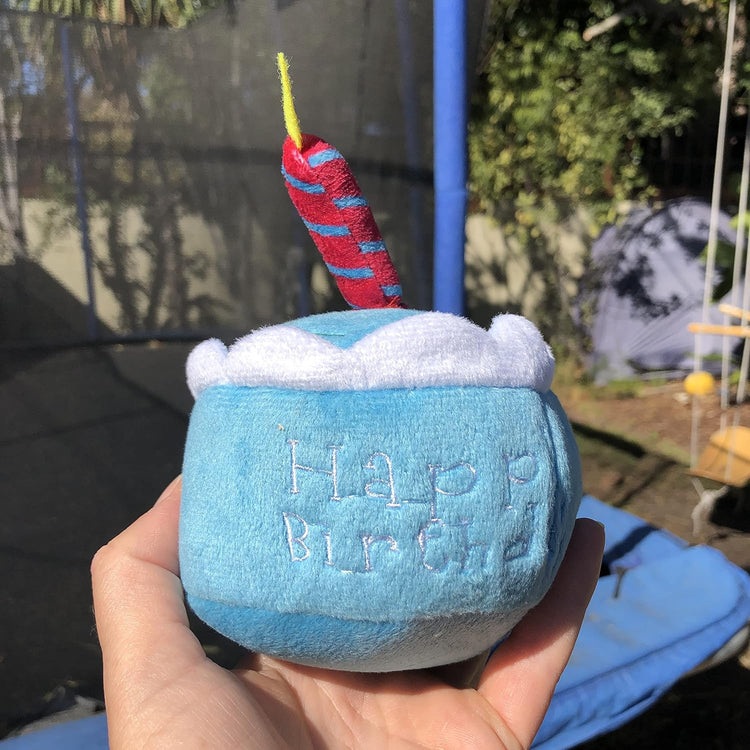 Dog Birthday Toy - Unique Birthday Cake Design for Dog Celebrations, Promotes Mental Stimulation and Interactive Play - Plush Squeaky Gift (Blue Cake)