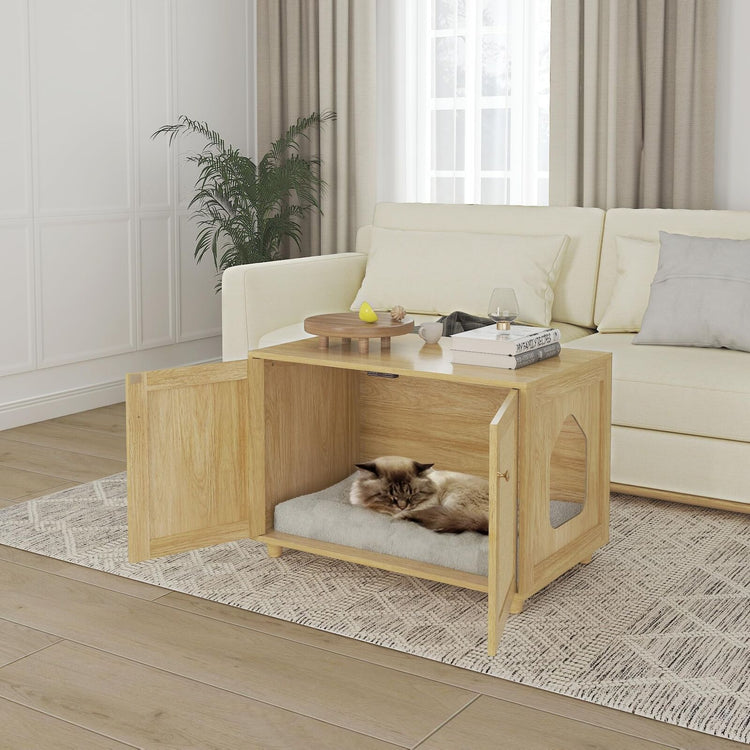 Cat Litter Box Enclosure, Rattan Litter Box Hidden Furniture Indoor Cat House...