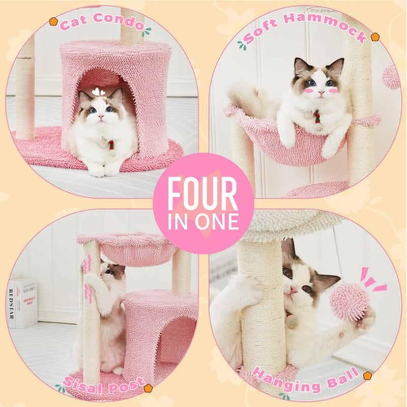 Pink Cat Trees 35"Cute Tower for Indoor Cats Stable Climbing with Natural Sisal