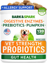 Vet Strength Dog Probiotics Chews - Gas, Diarrhea, Allergy, Constipation, Upset Stomach Relief, with Digestive Enzymes + Pumpkin + Prebiotics - Chewable Fiber Supplement - Improve Digestion, Immunity