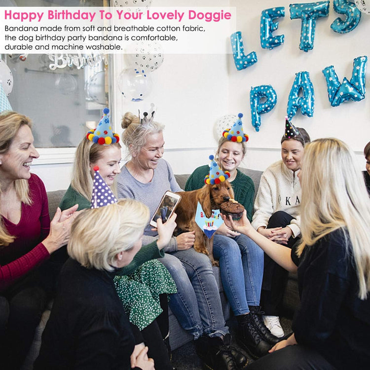 Pet Cat Dog Happy Birthday Bandana Scarfs and Cute Party Hat for Girls Boys,Cat Birthday Gift Decorations Set with Soft Scarf & Adorable Hat