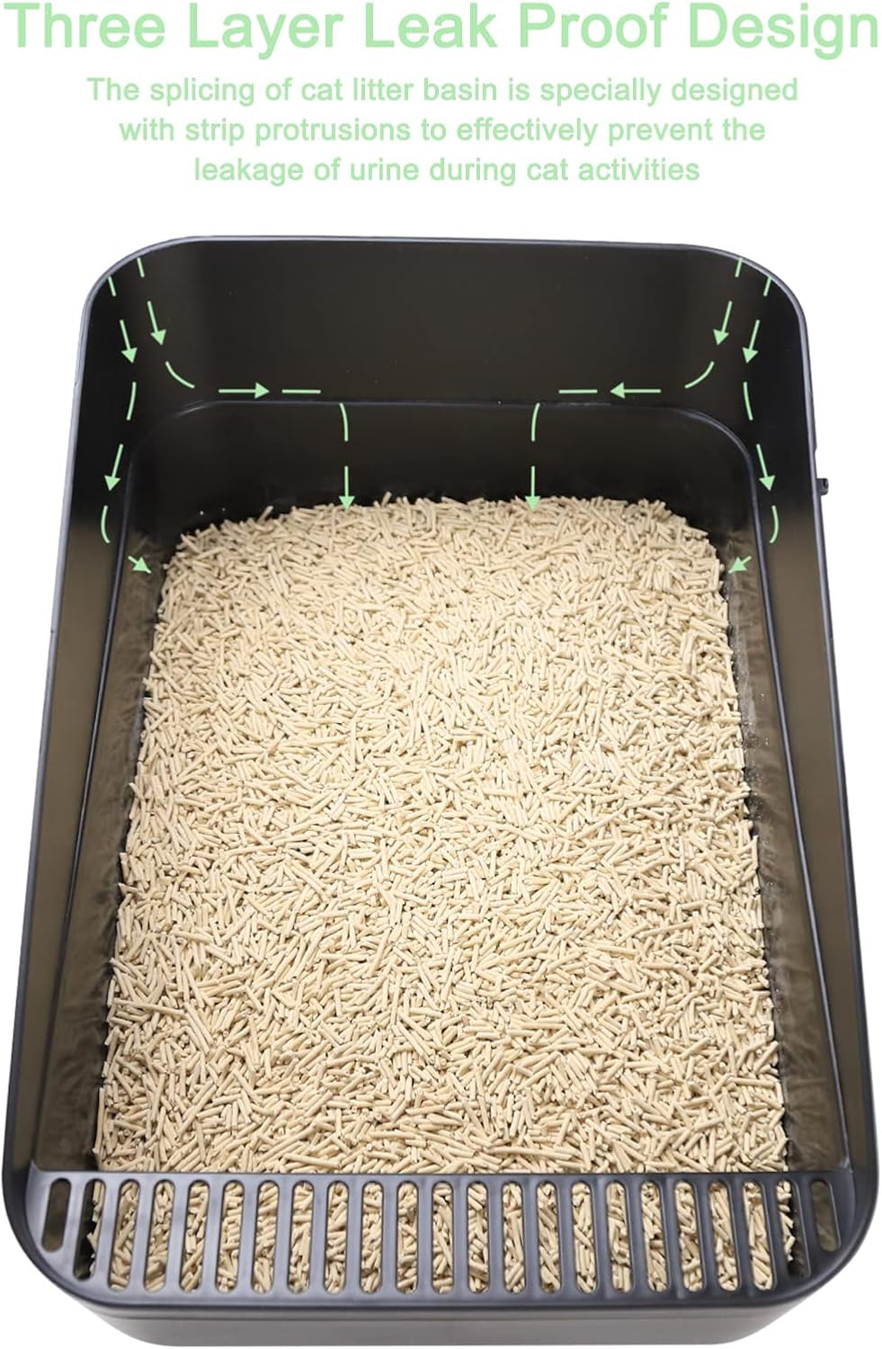 Open Litter Box, High Side Sifting, Secure and Odor Control, Removable, Easy to Clean for Cats up to 8 Pounds (Black Small)