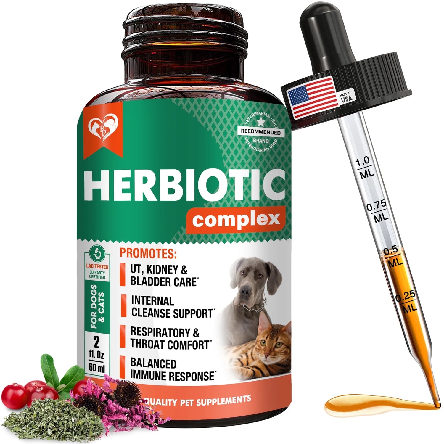 Natural Herbal Antibiotics for Cats and Dogs - Kennel Cough Relief & Urinary Tract Support - Cranberry UTI Treatment Pet Supplement - Respiratory & Cold Infection Medicine