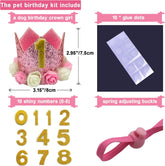 Cat Dog Birthday Crown Hat and Bow Tie Collar Set Pet Girl Birthday Party Supplies (Pink)
