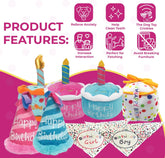 Dog Birthday Toy - Unique Birthday Cake Design for Dog Celebrations, Promotes Mental Stimulation and Interactive Play - Plush Squeaky Gift (Blue Cake)