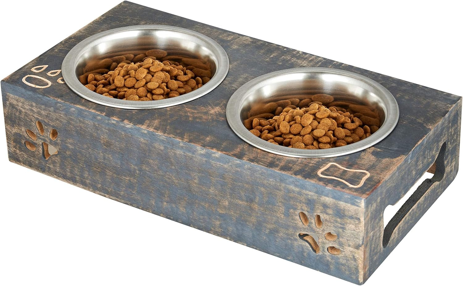 Elevated Wooden Pet Feeder with Stainless Steel Bowls for Dogs and Cats