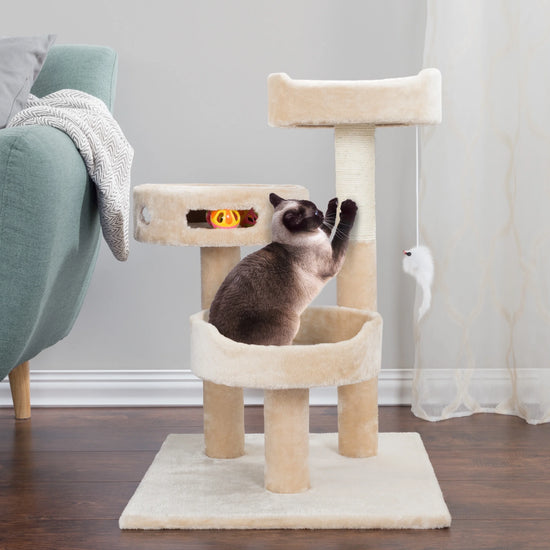 PETMAKER Tall Cat Tree Condo with Perches, Scratch Post, and Wheel Toy